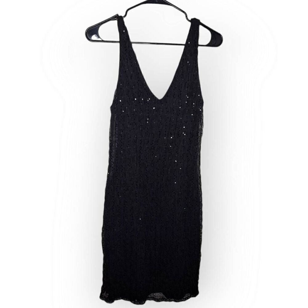 Ralph Lauren Women's V Neck Sequins Sleeveless Dress Black